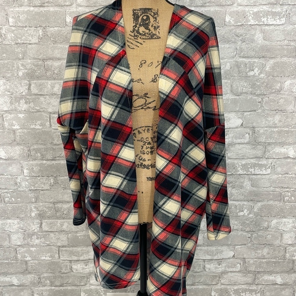 Very J Plaid Open front Cardigan